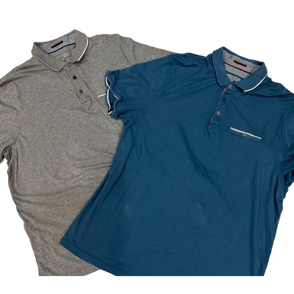 TED BAKER Lot Of 2 Men's Blue and Gray Golf Pickleball Casual Polo Shirts 7 - Lg